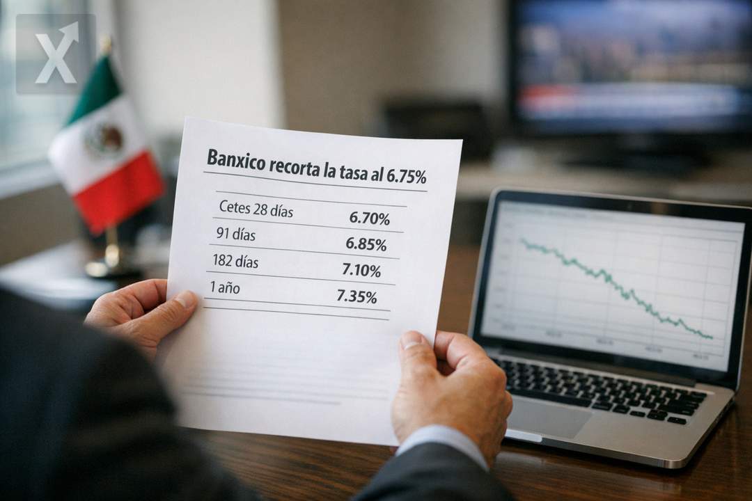 Banxico baja la tasa a 6.75% y reacomoda el tablero: Cetes ceden, crédito se abarata gradualmente